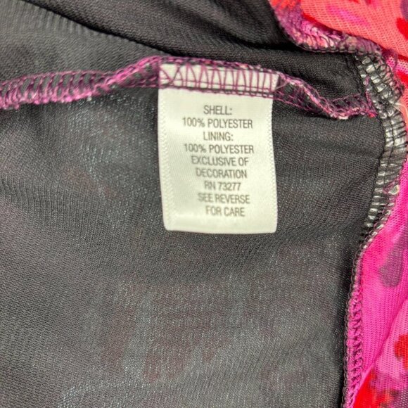 ELLE V-Neck Faux Wrap Blouse Womens XL Purple Floral 3/4 Slv Stretch Lined Mesh - Picture 6 of 8